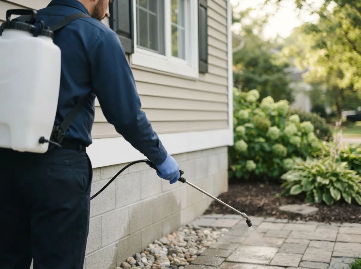 Pest control technician inspecting a home in Kilbourne, OH